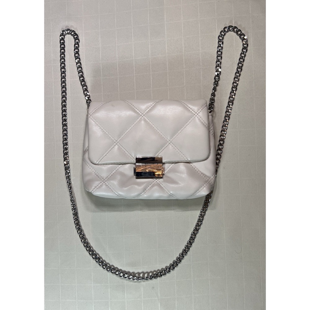 H&M Women Purse Medium Beige Faux Leather Crossbody Shoulder Strap Quilted Bag